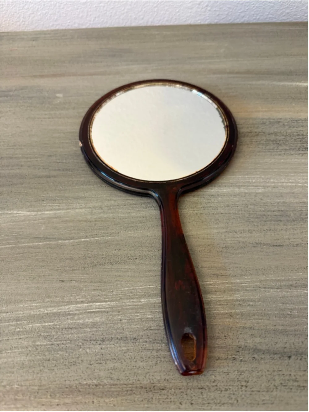 Vintage Brown Bakelite Hand Mirror 12